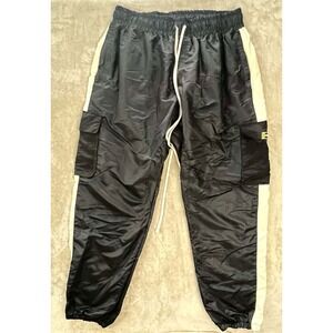 Daniel Patrick Mens Cargo Track Pants Black Cream Stripe XXL Streetwear Joggers